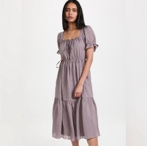 Madewell Square-Neck Tiered Midi Dress in Textured Seersucker